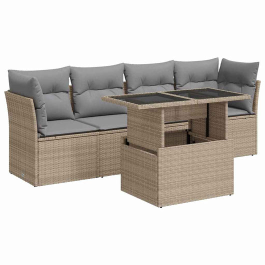 vidaXL Set Divano da Giardino 5 pz con Cuscini Beige in Polyrattan