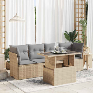 vidaXL Set Divano da Giardino 5 pz con Cuscini Beige in Polyrattan