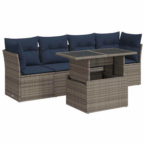 vidaXL Set Divano Giardino 5 pz con Cuscini Grigio Polyrattan Acacia