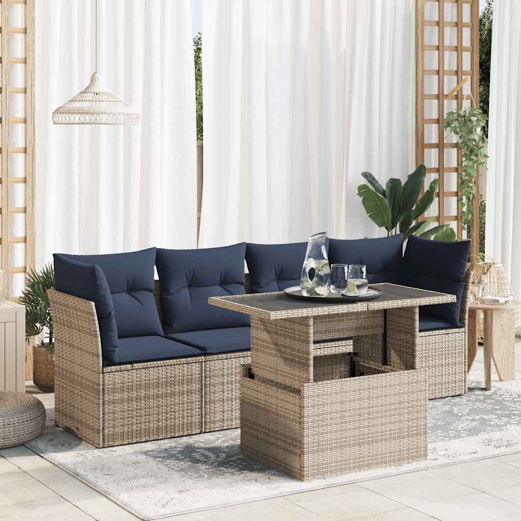vidaXL Set Divano Giardino 5 pz con Cuscini Grigio Polyrattan Acacia