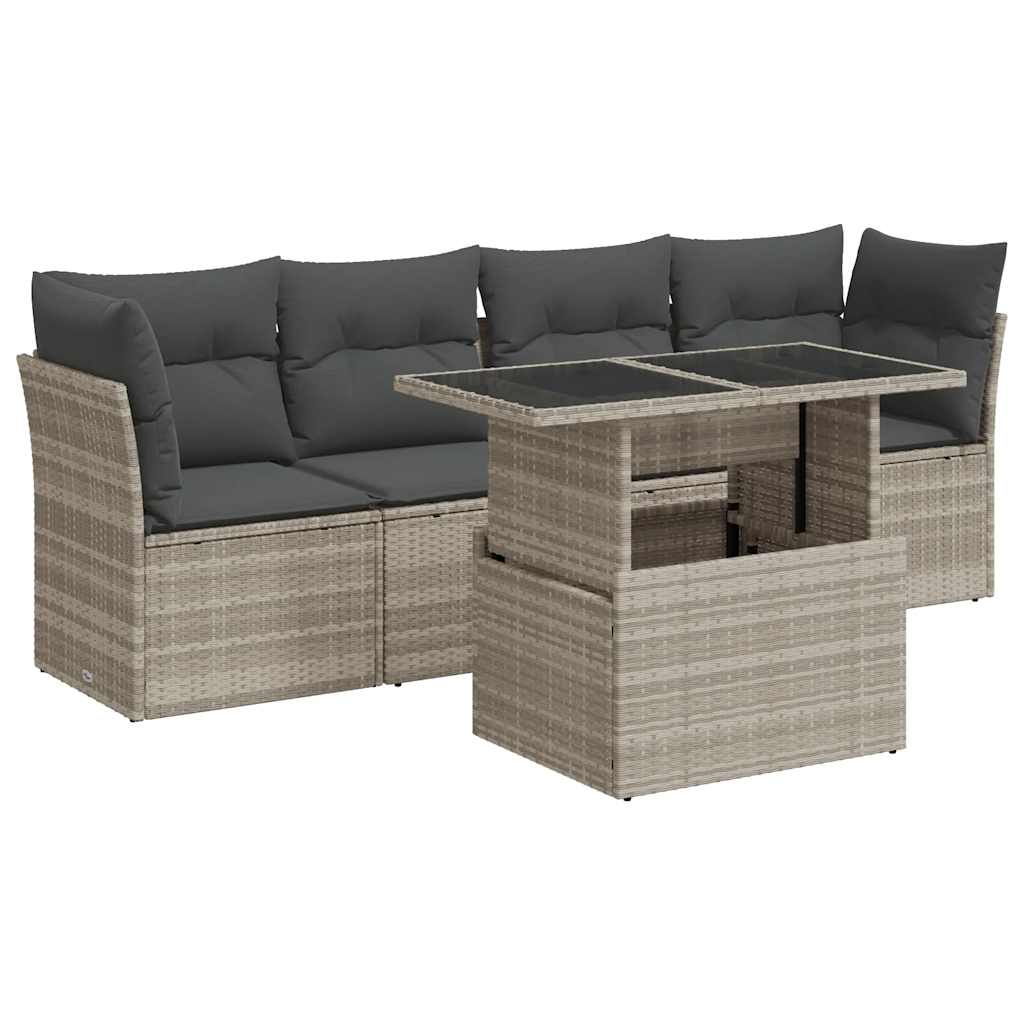 vidaXL Set Divano da Giardino 5pz con Cuscini Grigio Chiaro Polyrattan