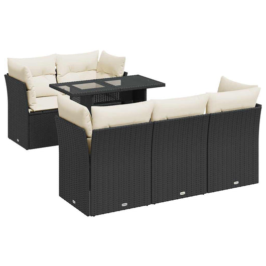 Set Divano da Giardino 6 pz con Cuscini Nero in Polyrattan