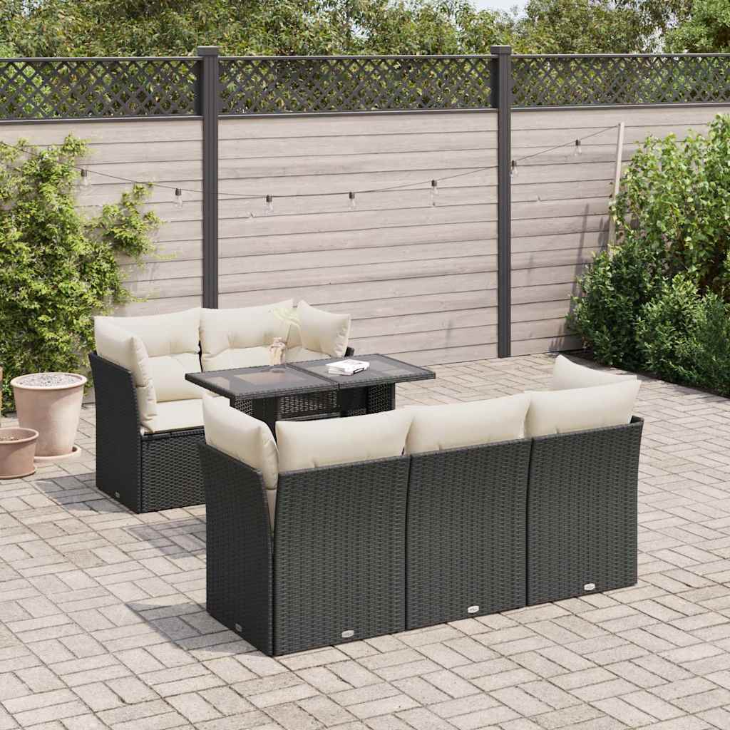 Set Divano da Giardino 6 pz con Cuscini Nero in Polyrattan