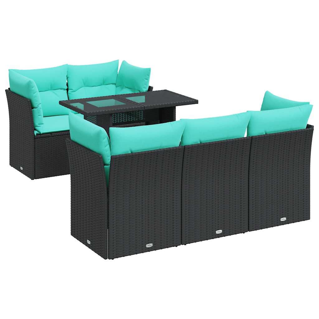 Set Divano da Giardino 6 pz con Cuscini Nero Polyrattan Acacia 3326098