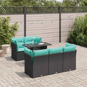 Set Divano da Giardino 6 pz con Cuscini Nero Polyrattan Acacia 3326098