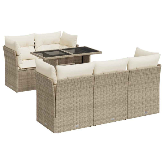 vidaXL Set Divano da Giardino 6 pz con Cuscini Beige in Polyrattan