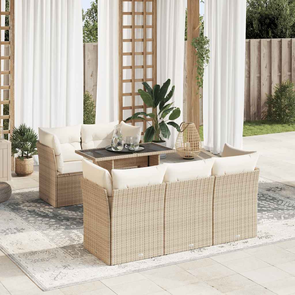 vidaXL Set Divano da Giardino 6 pz con Cuscini Beige in Polyrattan