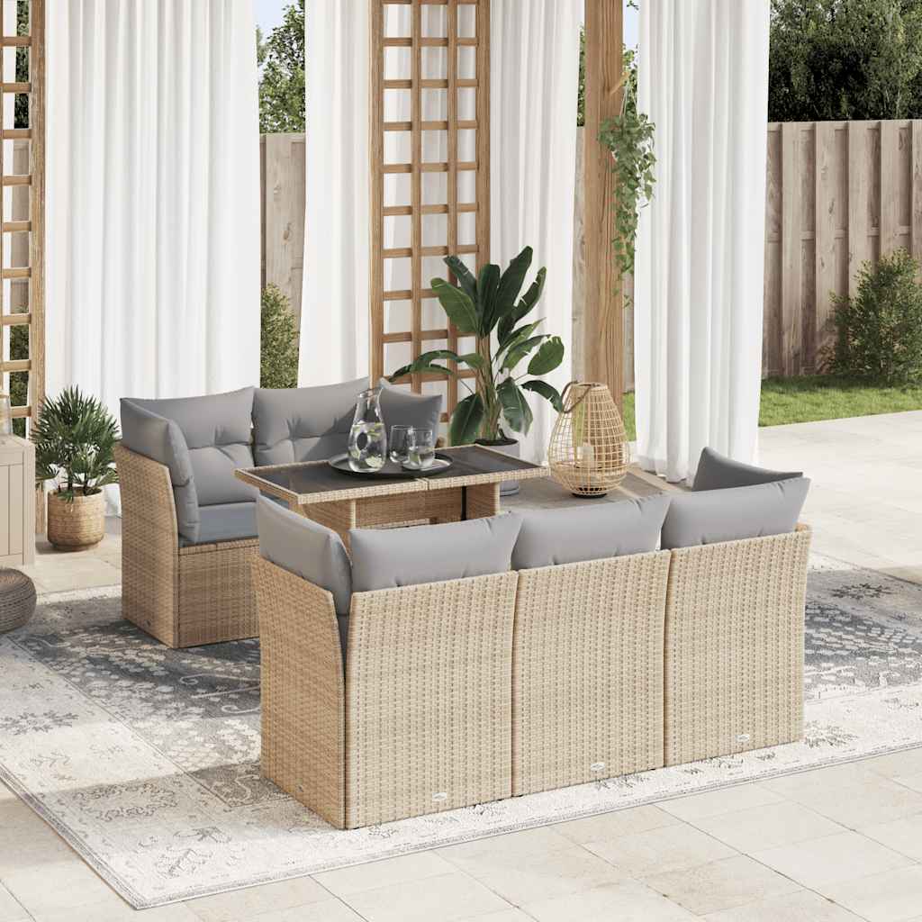vidaXL Set Divano da Giardino 6 pz con Cuscini Beige in Polyrattan