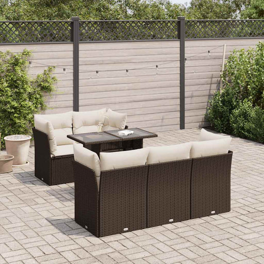 Set Divano da Giardino 6 pz con Cuscini Marrone in Polyrattan