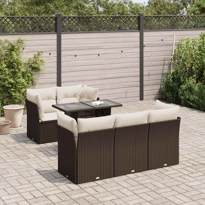 Set Divano da Giardino 6 pz con Cuscini Marrone in Polyrattan
