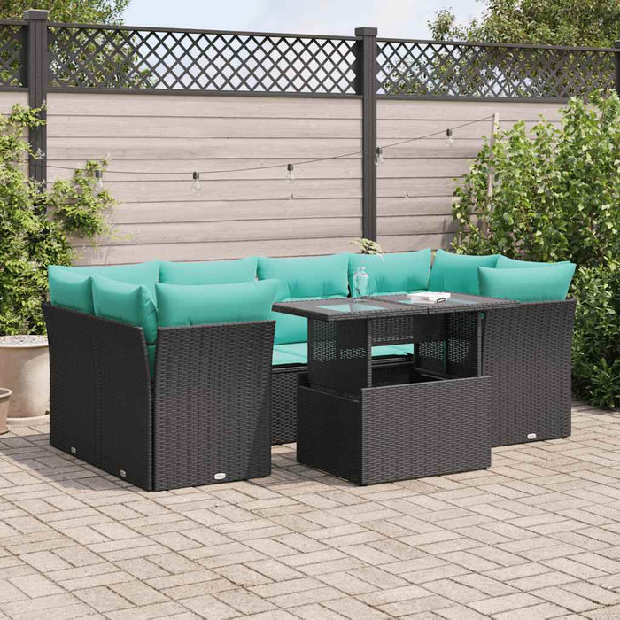 Set Divani da Giardino con Cuscini 7pz Nero Polyrattan Acacia 3326108
