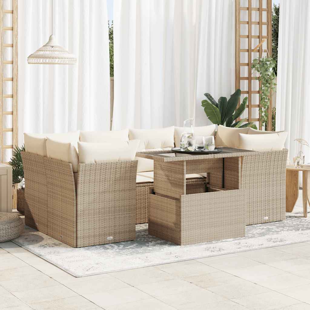 vidaXL Set Divani da Giardino 7 pz con Cuscini Beige in Polyrattan