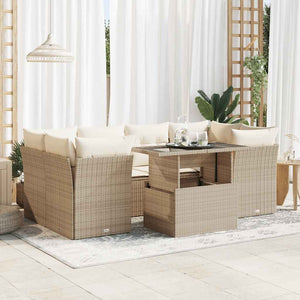 vidaXL Set Divani da Giardino 7 pz con Cuscini Beige in Polyrattan