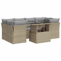 Set Divani da Giardino 7 pz con Cuscini Beige in Polyrattan