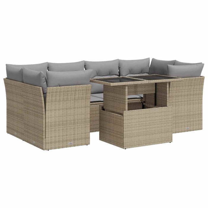 Set Divani da Giardino 7 pz con Cuscini Beige in Polyrattan