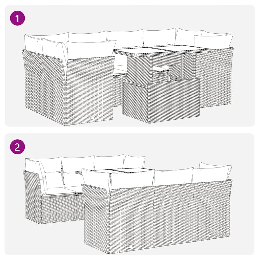 Set Divani da Giardino 7 pz con Cuscini Beige in Polyrattan