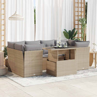 Set Divani da Giardino 7 pz con Cuscini Beige in Polyrattan