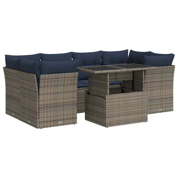 Set Divani da Giardino 7pz con Cuscini Grigio Polyrattan Acacia