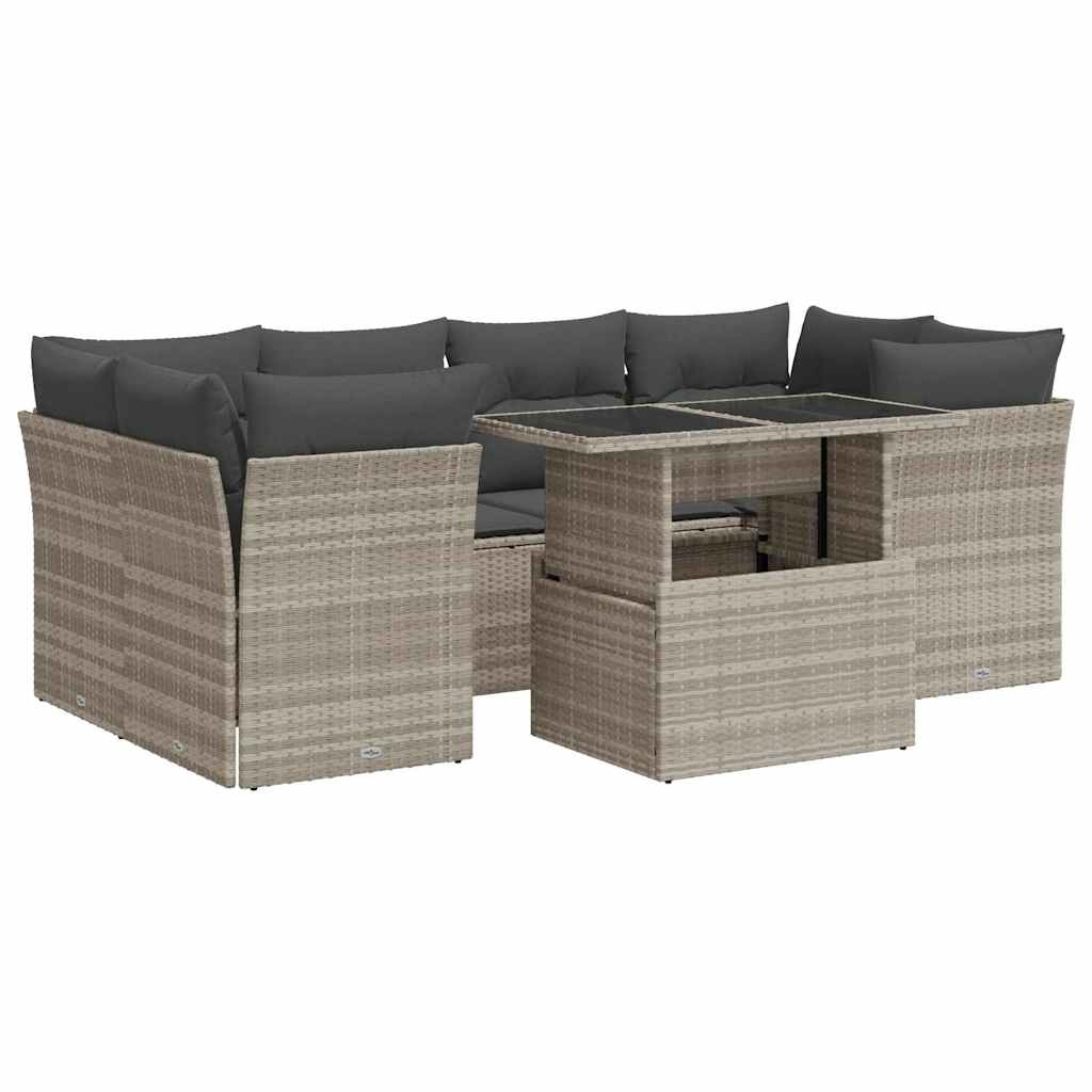 Set Divani da Giardino 7pz con Cuscini Grigio Chiaro Polyrattan