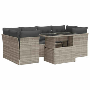 Set Divani da Giardino 7pz con Cuscini Grigio Chiaro Polyrattan