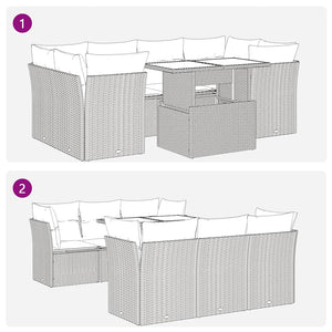 Set Divani da Giardino 7pz con Cuscini Grigio Chiaro Polyrattan