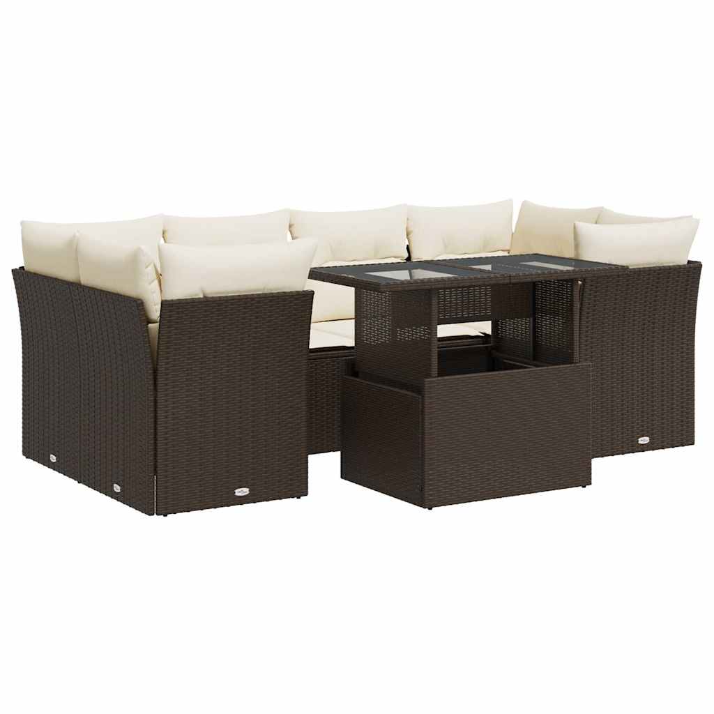vidaXL Set Divani da Giardino 7 pz con Cuscini Marrone in Polyrattan