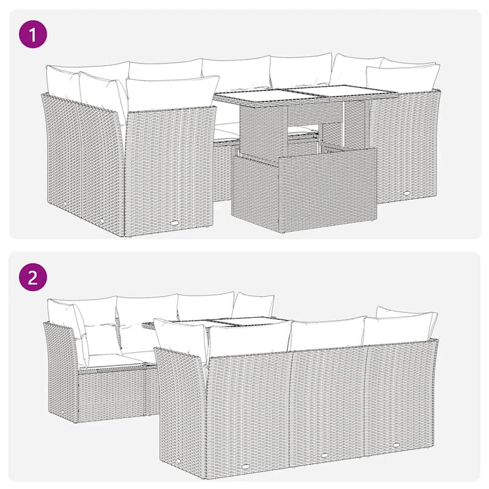vidaXL Set Divani da Giardino 7 pz con Cuscini Marrone in Polyrattan