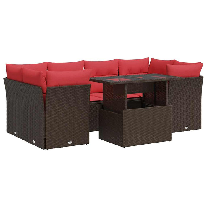 vidaXL Set Divani Giardino 7 pz con Cuscini Marrone Polyrattan Acacia