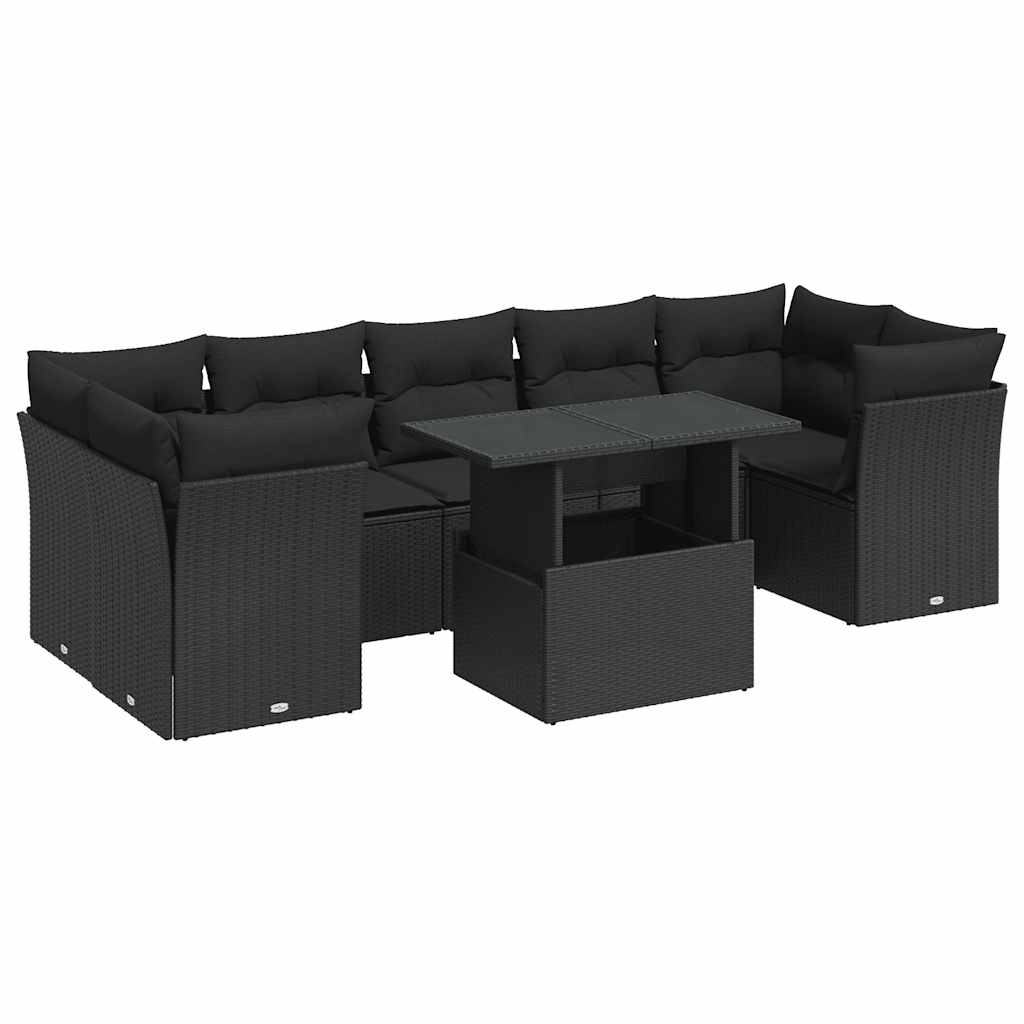 Set Divani da Giardino con Cuscini 8 pz Nero in Polyrattan 3326116
