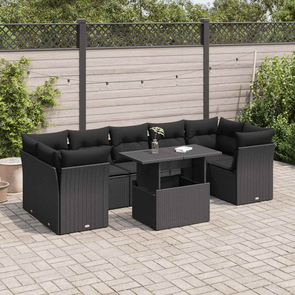 Set Divani da Giardino con Cuscini 8 pz Nero in Polyrattan 3326116