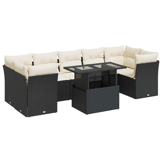 vidaXL Set Divani da Giardino con Cuscini 8 pz Nero in Polyrattan