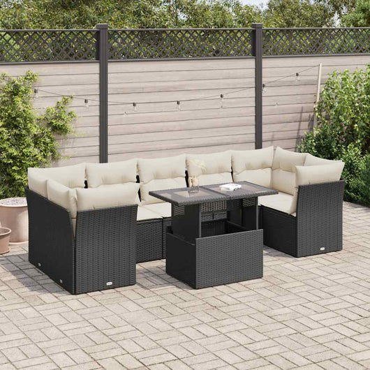 vidaXL Set Divani da Giardino con Cuscini 8 pz Nero in Polyrattan