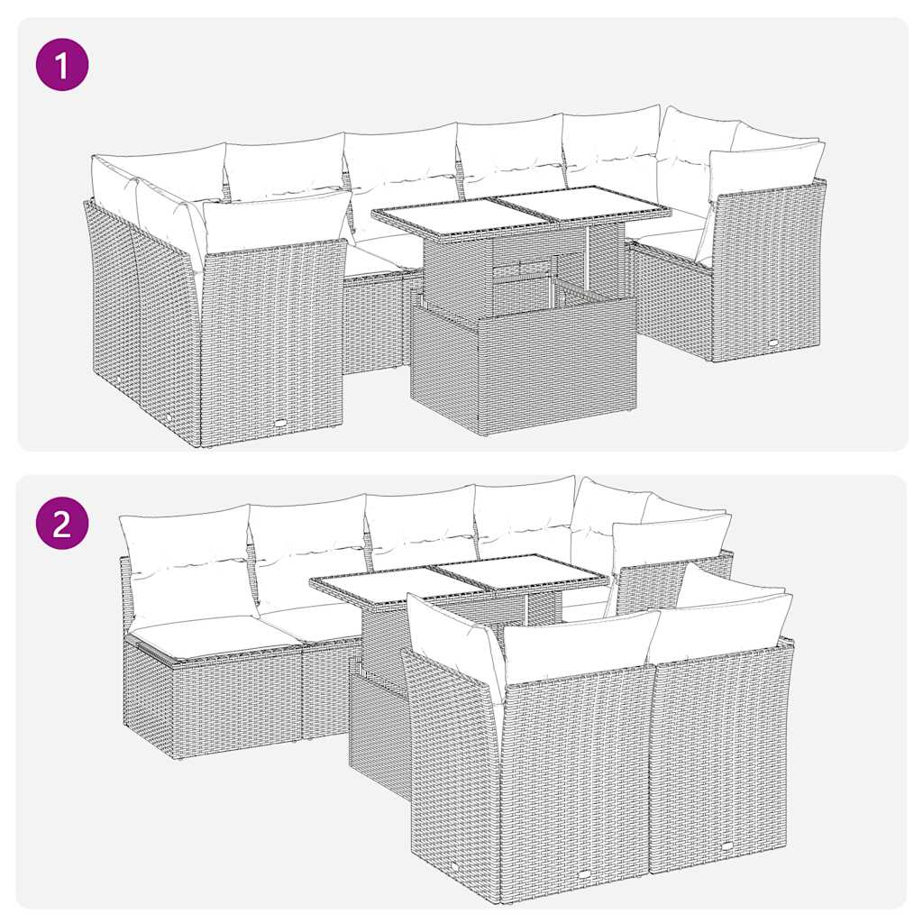 Set Divani da Giardino con Cuscini 8 pz Nero Polyrattan Acacia 3326118