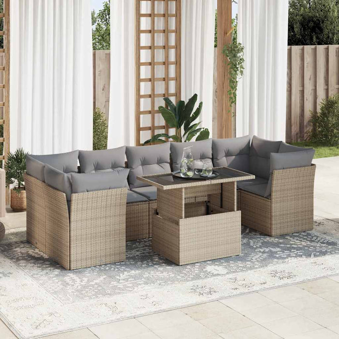 vidaXL Set Divano da Giardino 8 pz con Cuscini Beige in Polyrattan