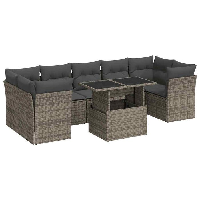 vidaXL Set Divano da Giardino 8 pz con Cuscini Grigio in Polyrattan