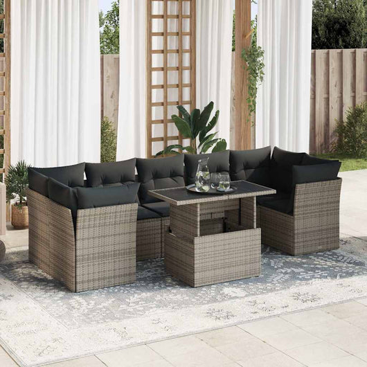 vidaXL Set Divano da Giardino 8 pz con Cuscini Grigio in Polyrattan
