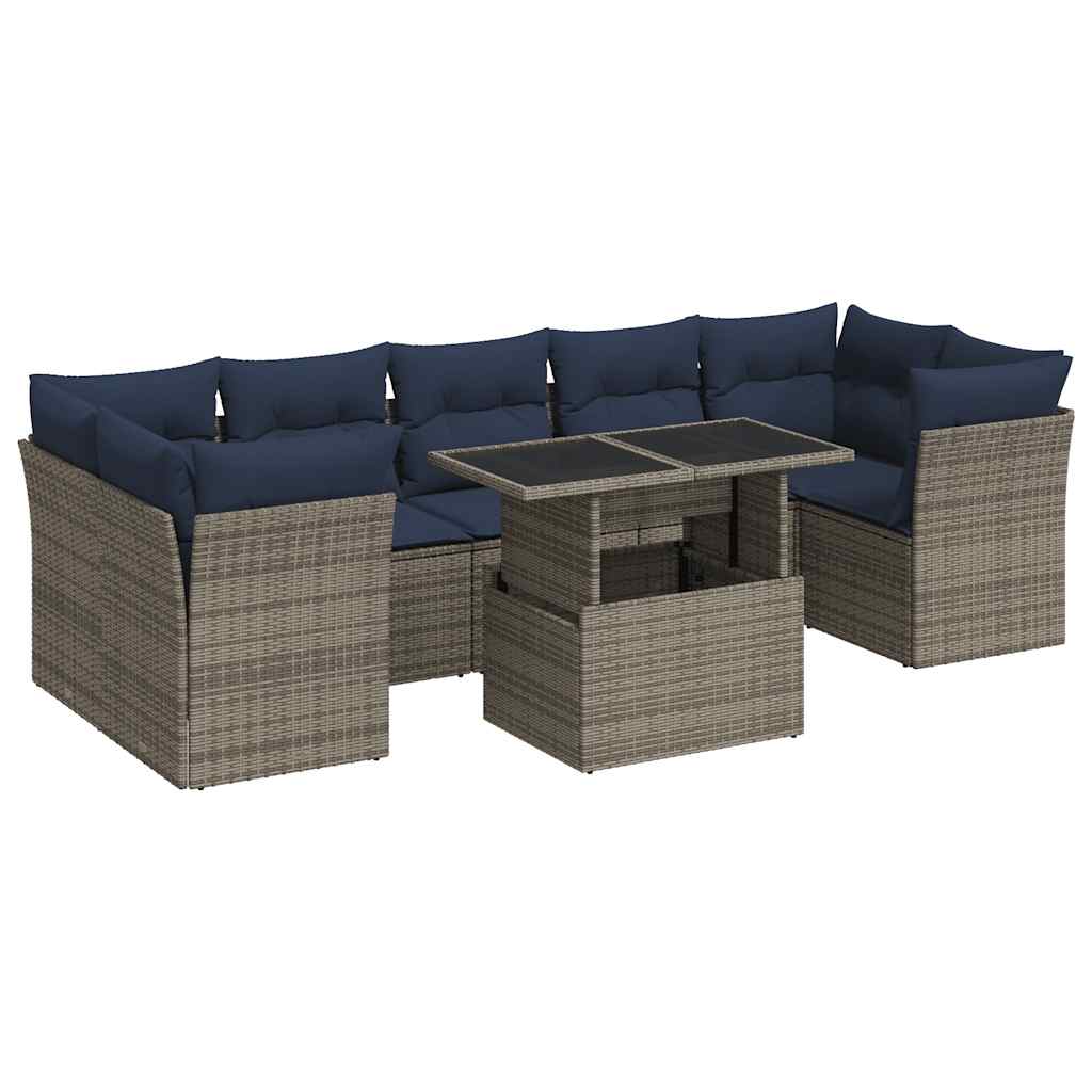 vidaXL Set Divano da Giardino 8pz con Cuscini Grigio Polyrattan Acacia