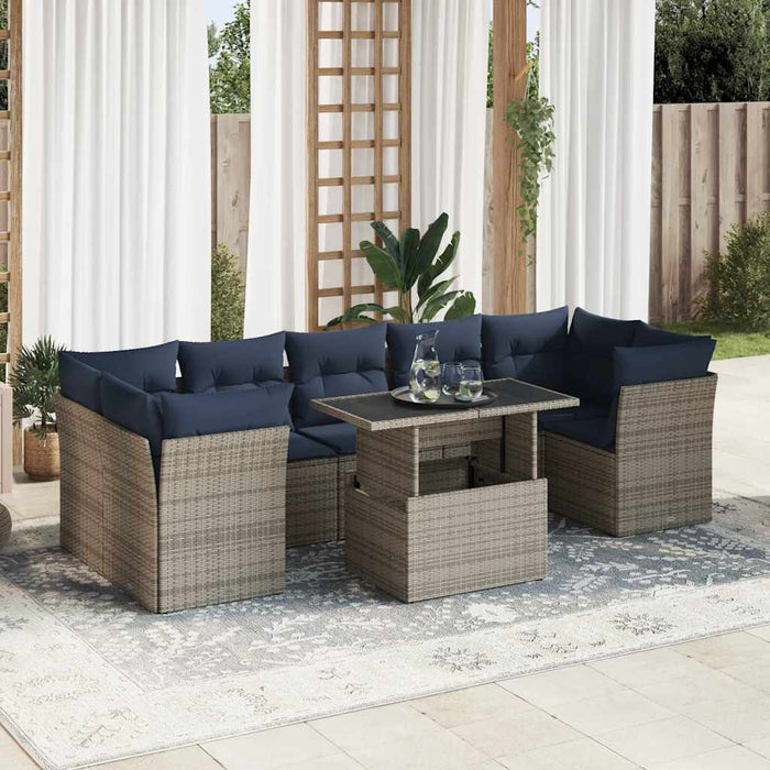 vidaXL Set Divano da Giardino 8pz con Cuscini Grigio Polyrattan Acacia