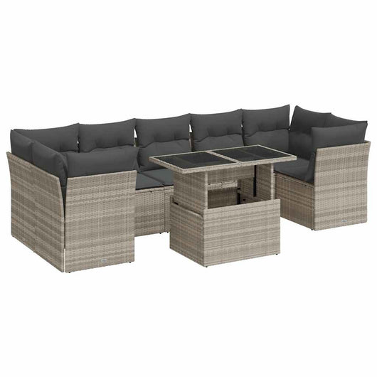 vidaXL Set Divano da Giardino 8pz con Cuscini Grigio Chiaro Polyrattan