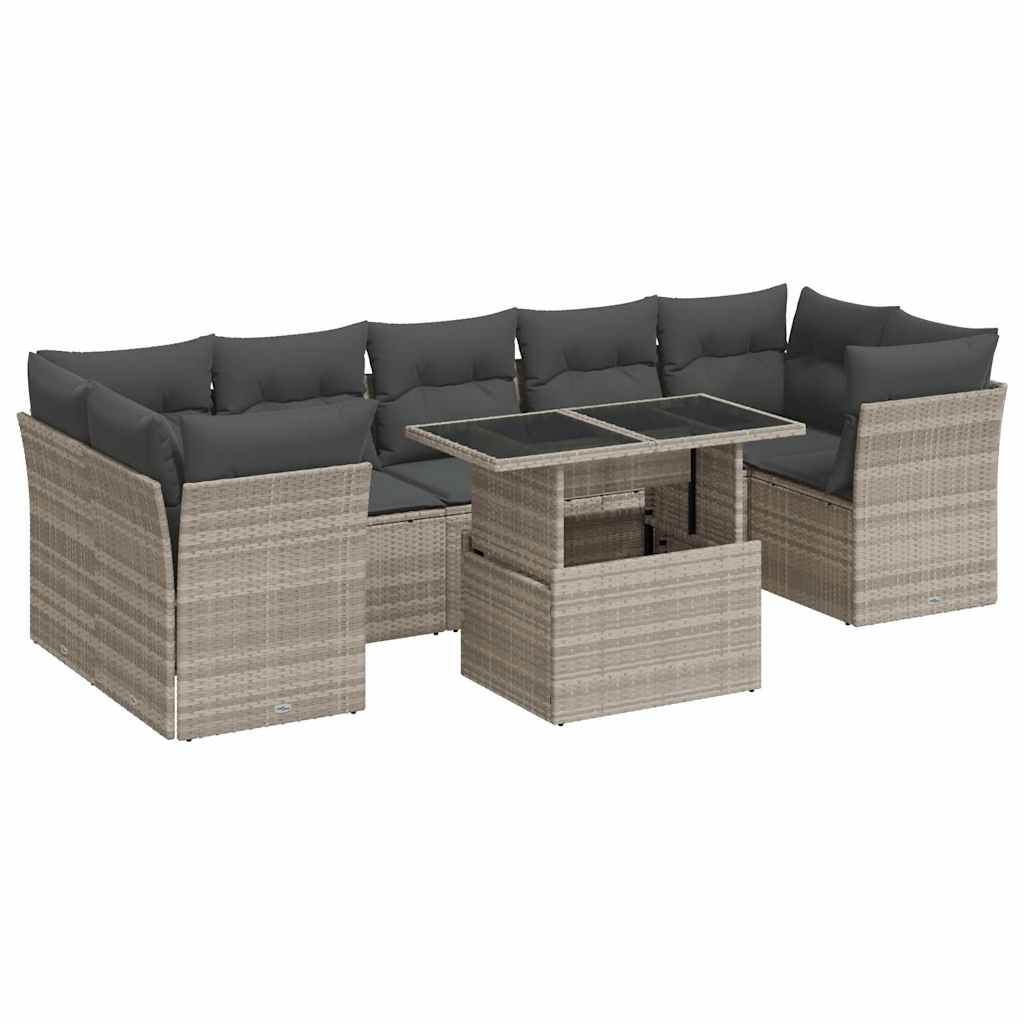 Set Divano da Giardino 8pz con Cuscini Grigio Chiaro Polyrattan 3326123