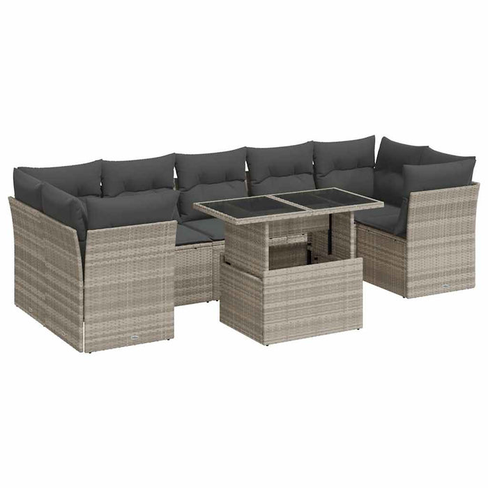 Set Divano da Giardino 8pz con Cuscini Grigio Chiaro Polyrattan 3326123