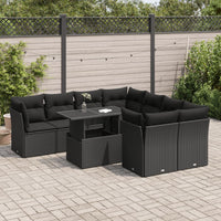 Set Divani da Giardino 9 pz con Cuscini Nero in Polyrattan 3326126