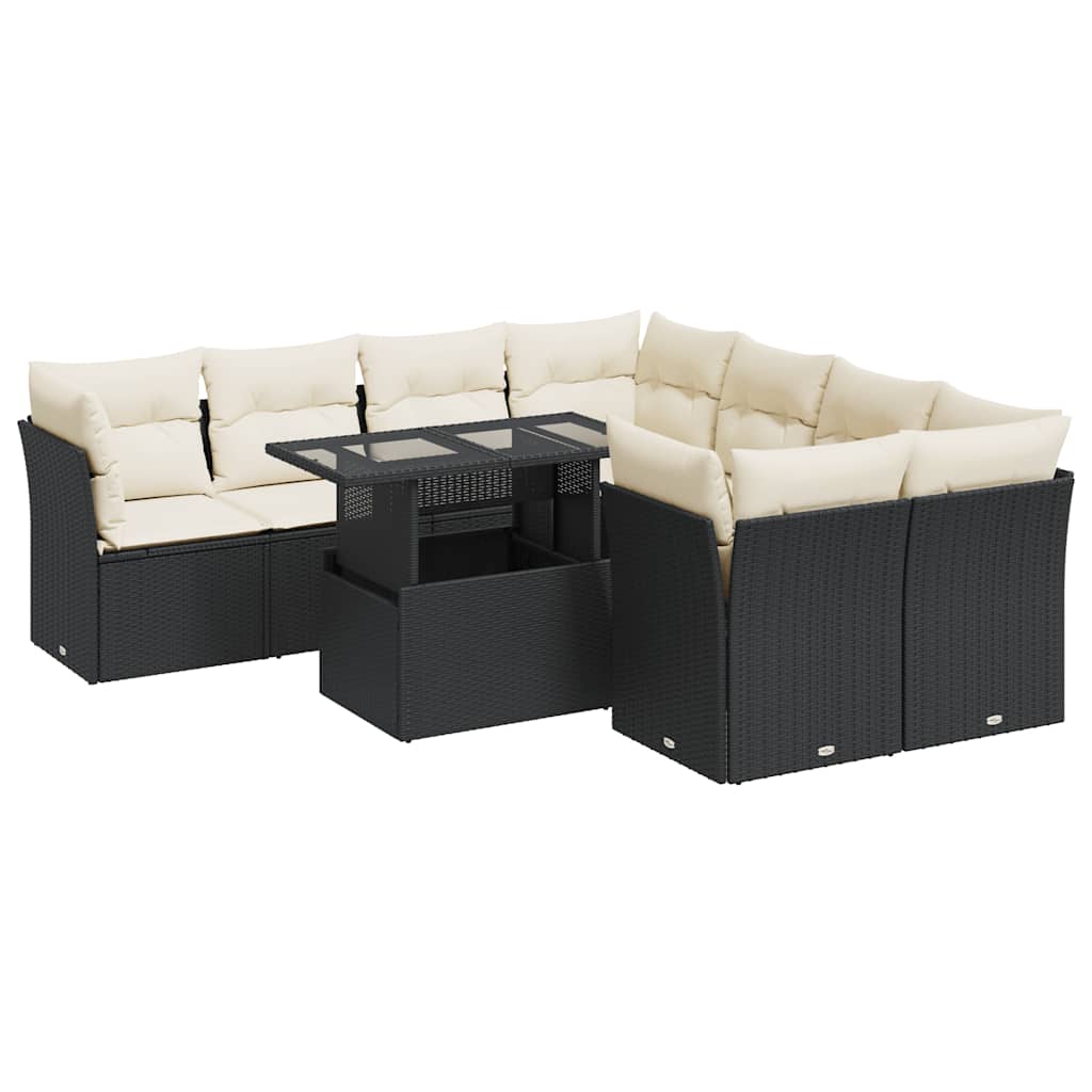 Set Divani da Giardino 9 pz con Cuscini Nero in Polyrattan 3326127