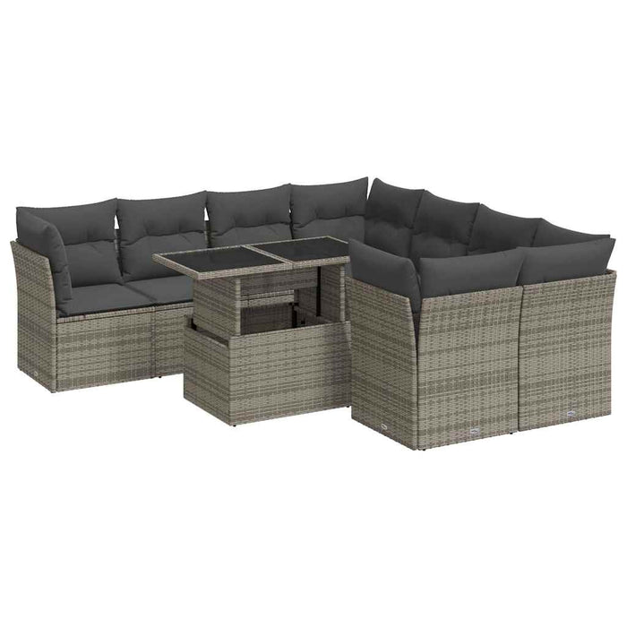 Set Divano da Giardino 9 pz con Cuscini Grigio in Polyrattan