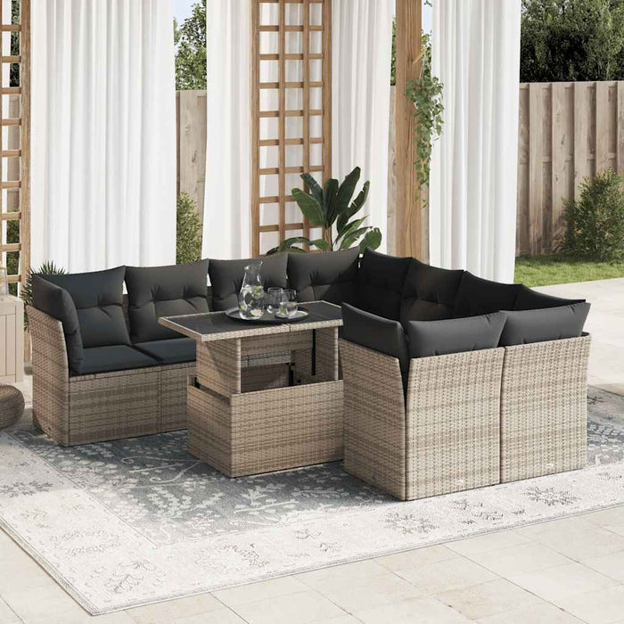 Set Divano da Giardino 9 pz con Cuscini Grigio in Polyrattan 3326131
