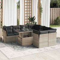 Set Divano da Giardino 9 pz con Cuscini Grigio in Polyrattan