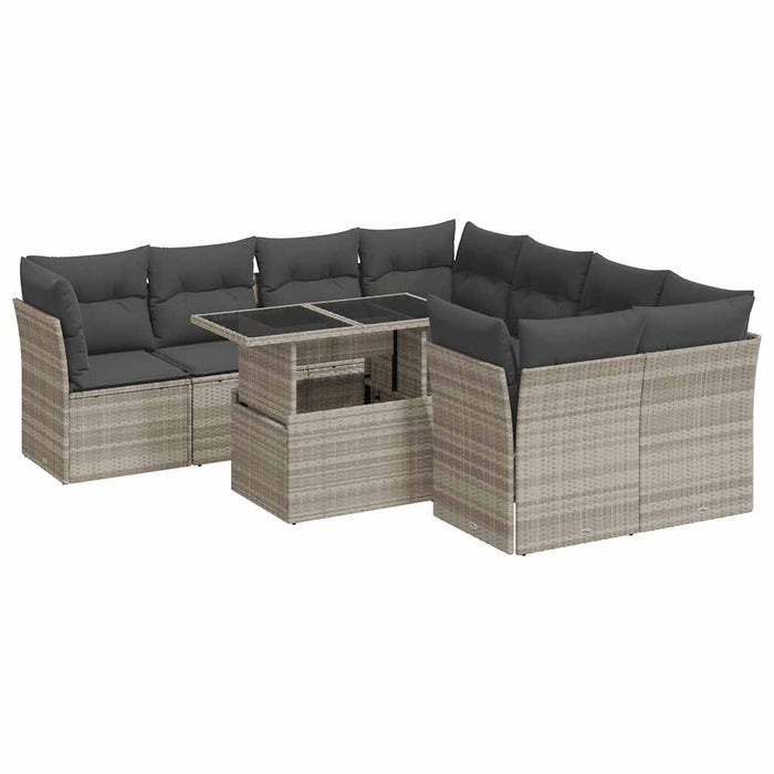Set Divano da Giardino 9pz con Cuscini Grigio Chiaro Polyrattan
