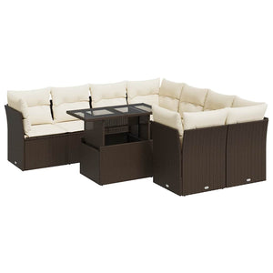 vidaXL Set Divani da Giardino 9pz con Cuscini Marrone in Polyrattan