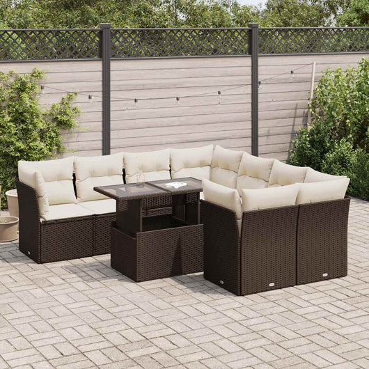 vidaXL Set Divani da Giardino 9pz con Cuscini Marrone in Polyrattan