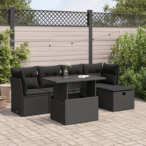 vidaXL Set Divano da Giardino 6 pz con Cuscini Nero in Polyrattan